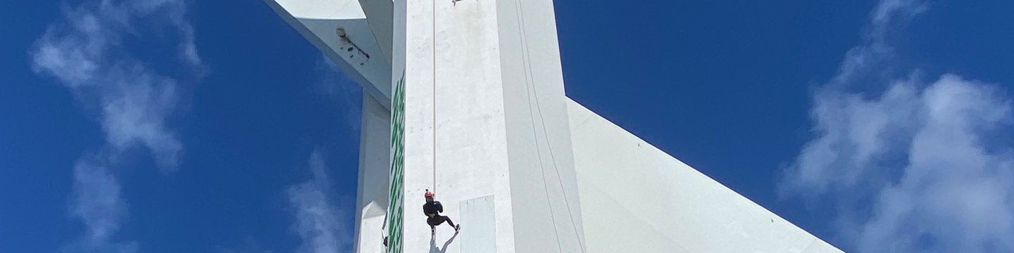 Sam abseiling