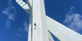 Sam abseiling
